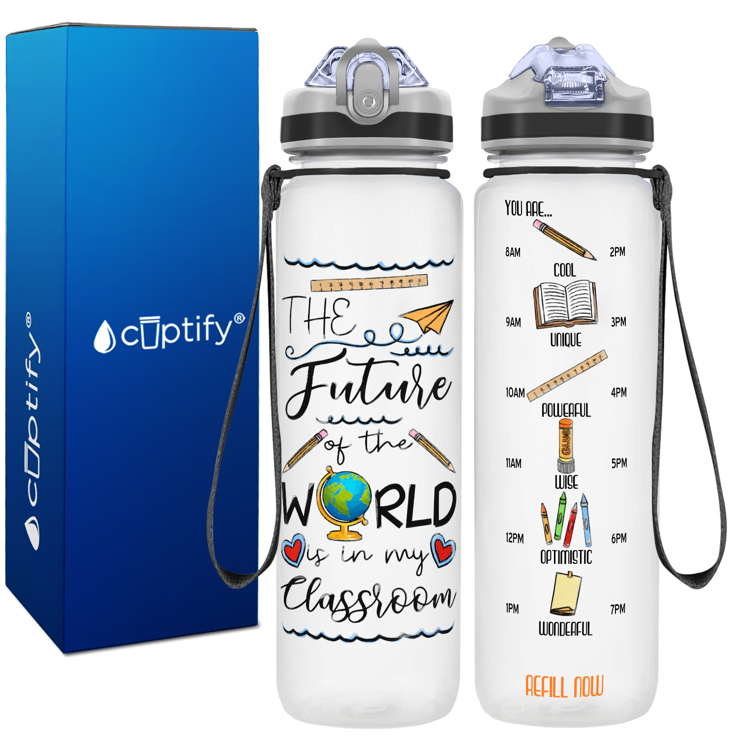 The Future of the World on 32 oz Water Bottle with Straw Lid