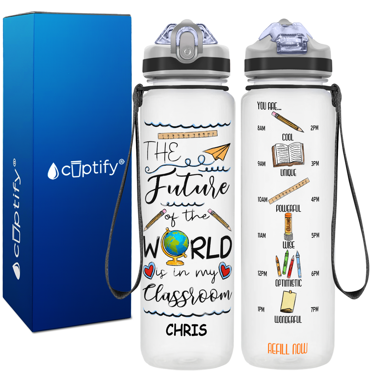 Personalized The Future of the World on 32 oz Water Bottle with Straw Lid
