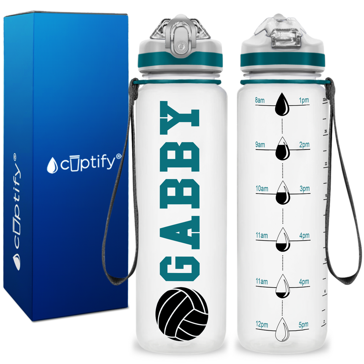 Personalized Volleyball Silhouette on 32 oz Motivational Tracking Water Bottle