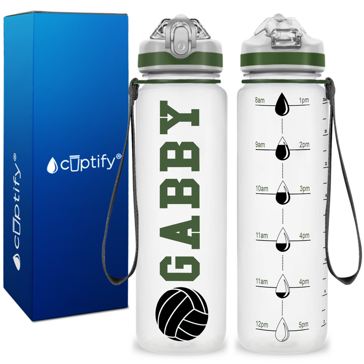 Personalized Volleyball Silhouette on 32 oz Motivational Tracking Water Bottle