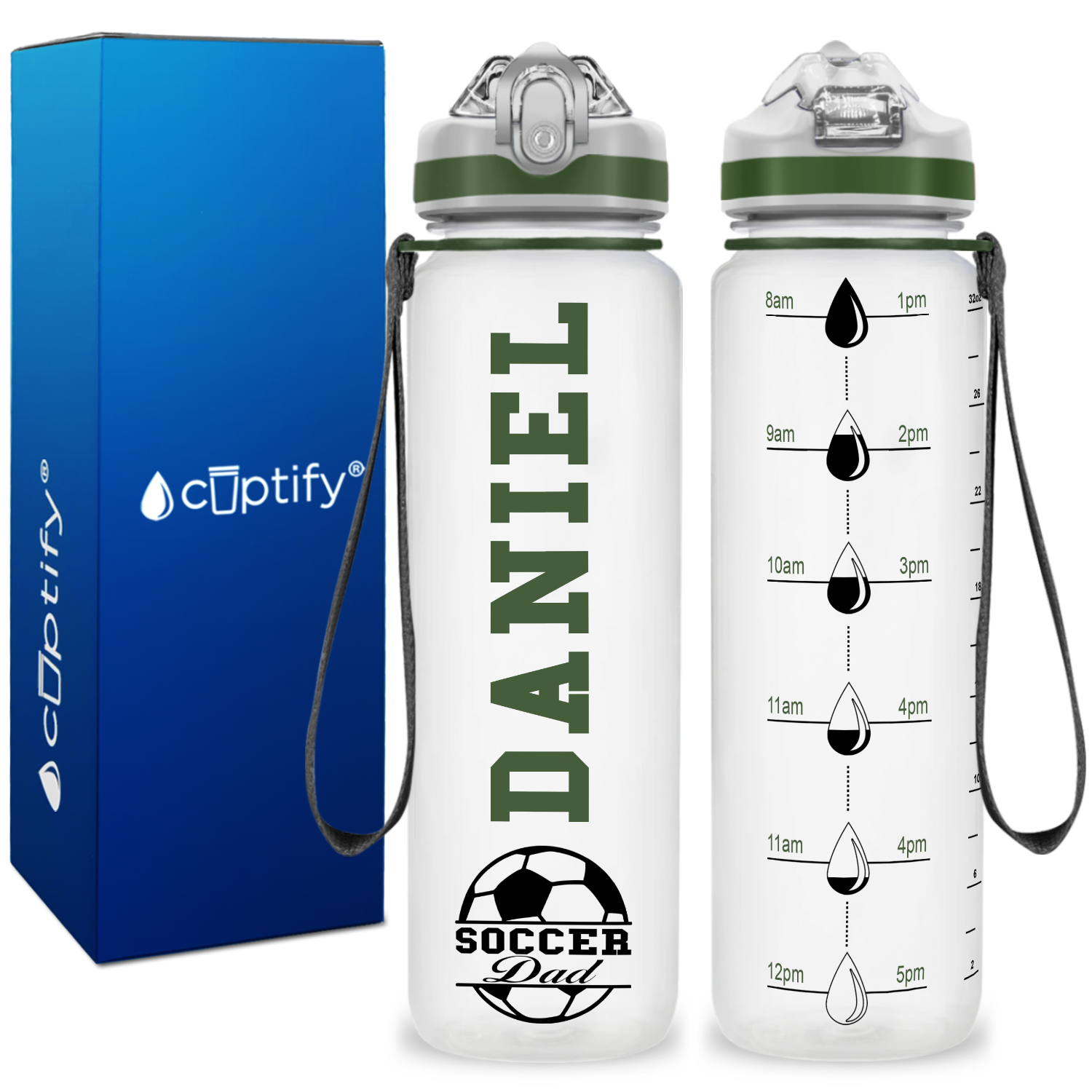 Personalized Soccer Ball Dad on 32 oz Motivational Tracking Water Bottle