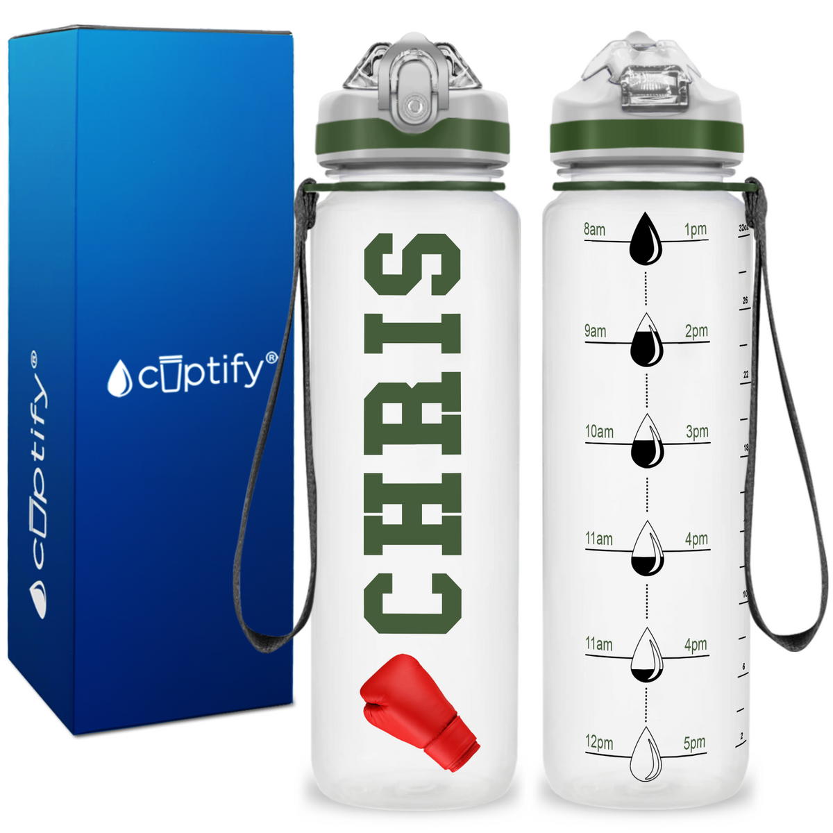 Personalized Boxing on 32 oz Motivational Tracking Water Bottle