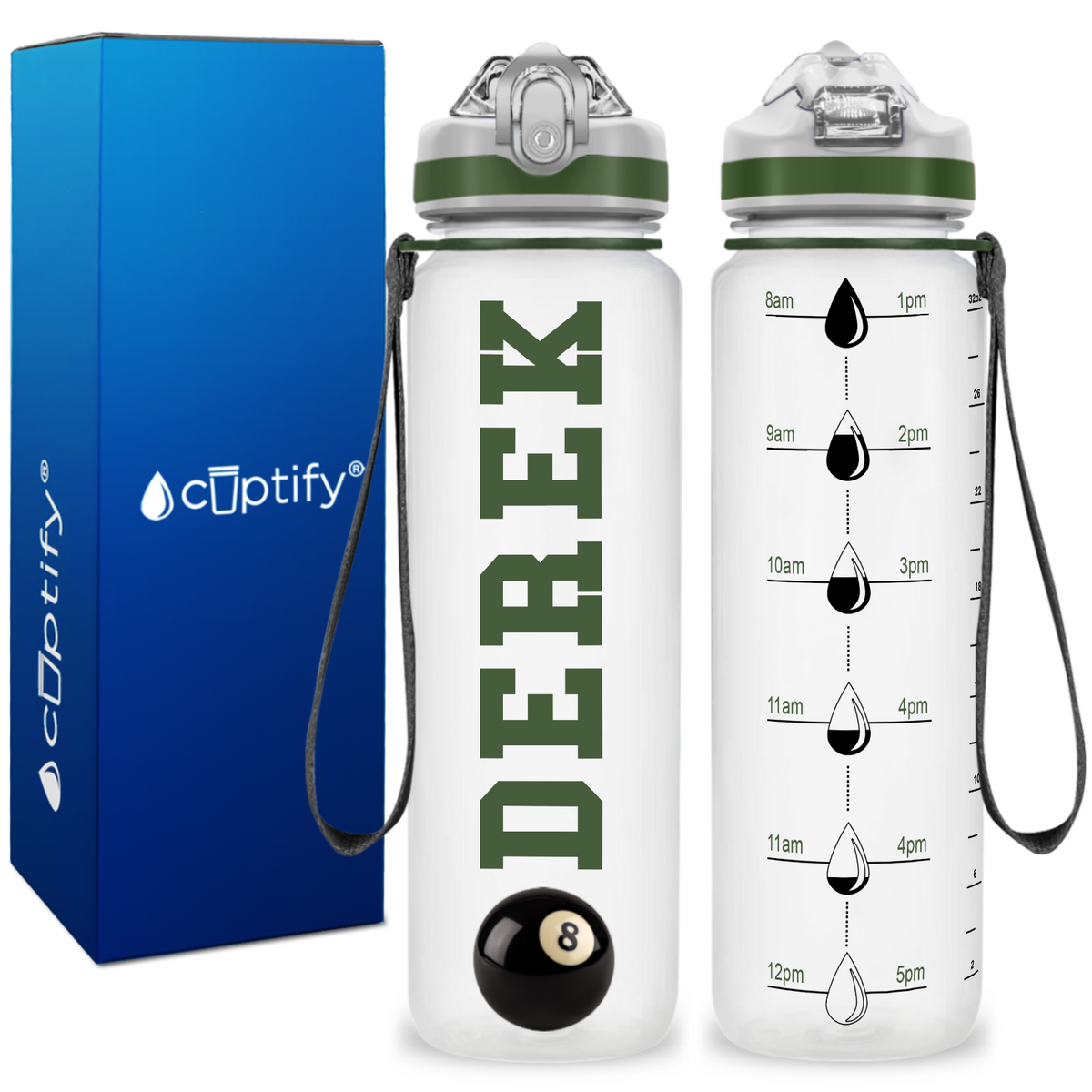 Personalized Billiards on 32 oz Motivational Tracking Water Bottle
