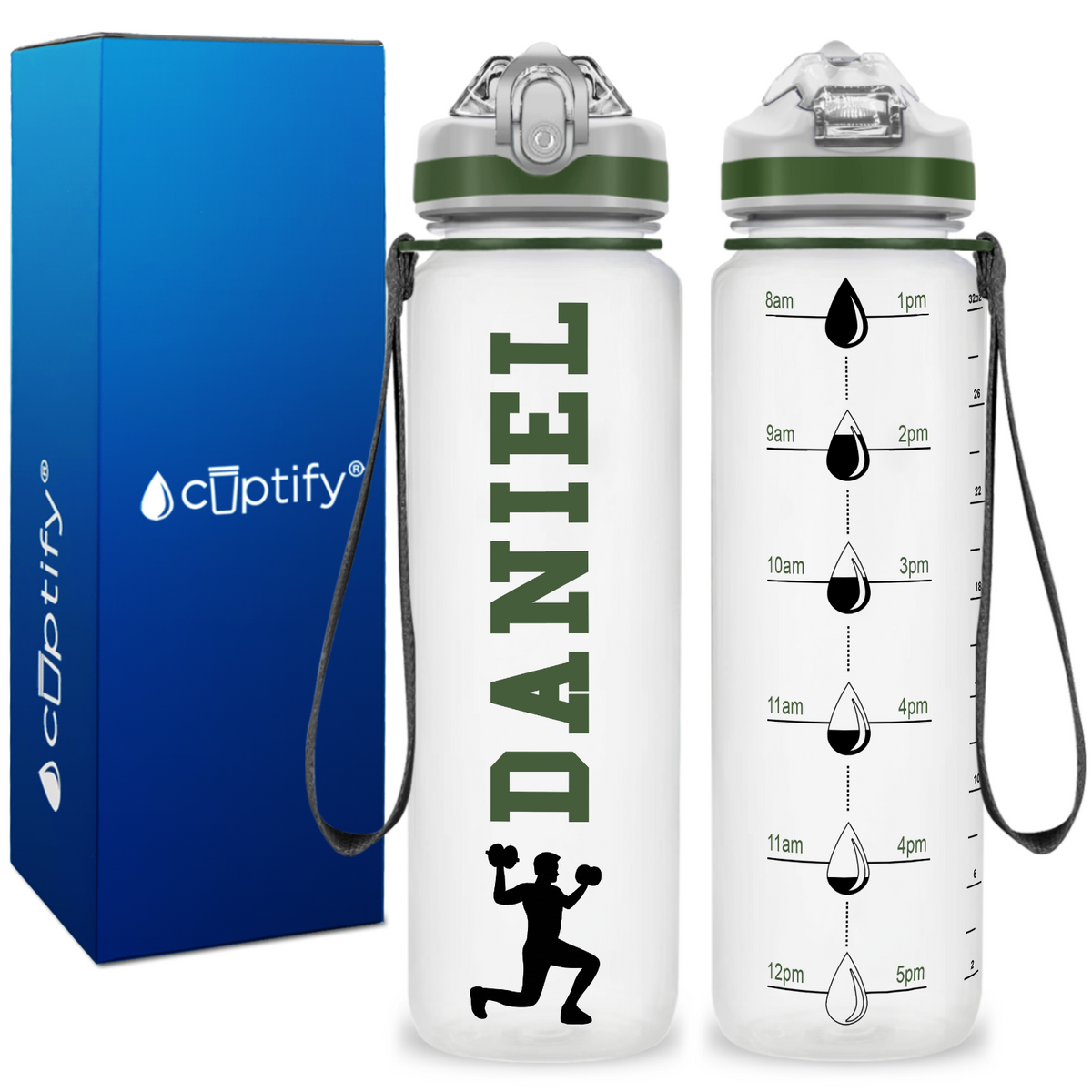 Personalized Male Lifting Weights on 32 oz Motivational Tracking Water Bottle