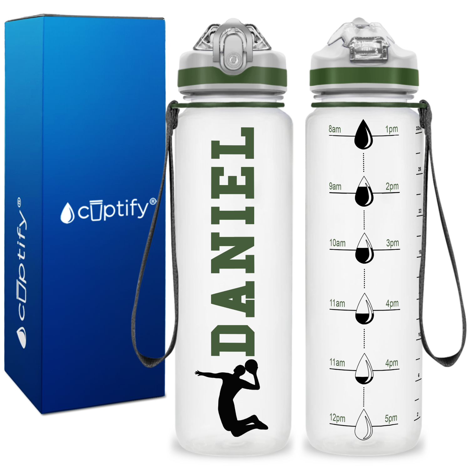 Personalized Male Volleyball Player on 32 oz Motivational Tracking Water Bottle
