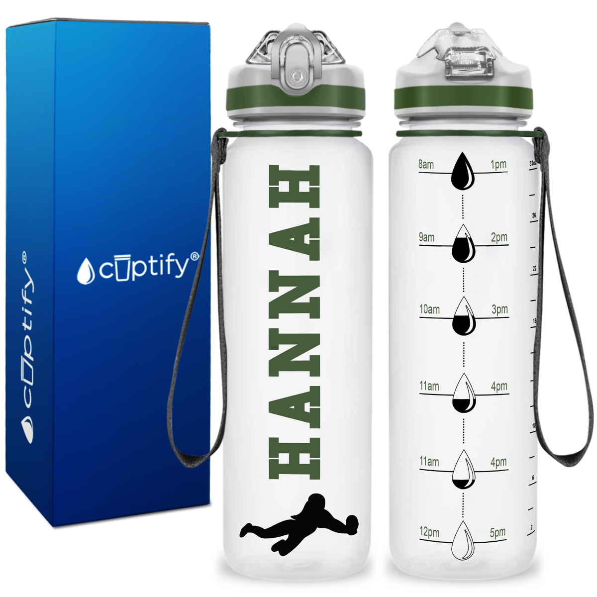 Personalized Female Volleyball Player on 32 oz Motivational Tracking Water Bottle