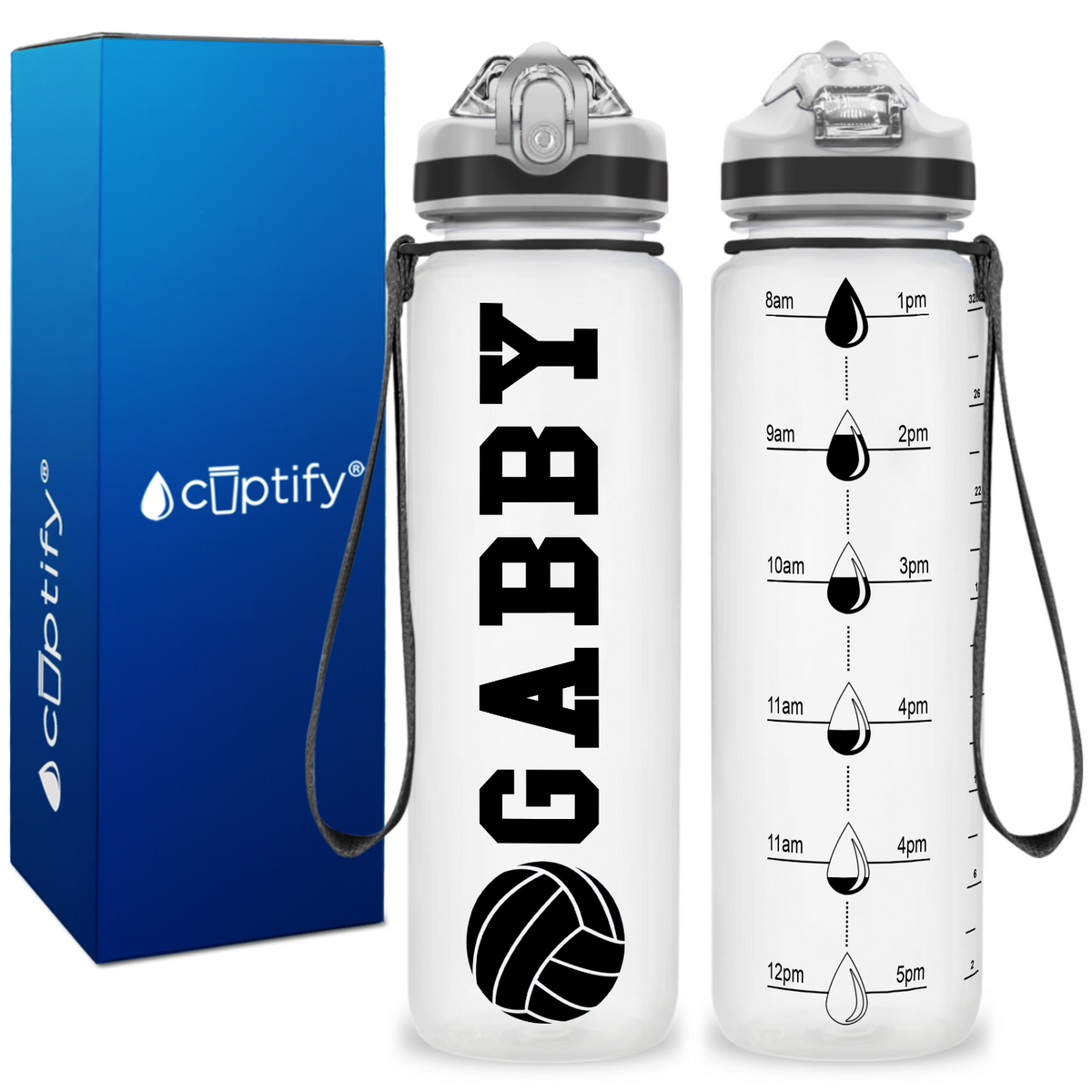 Personalized Volleyball Silhouette on 32 oz Motivational Tracking Water Bottle
