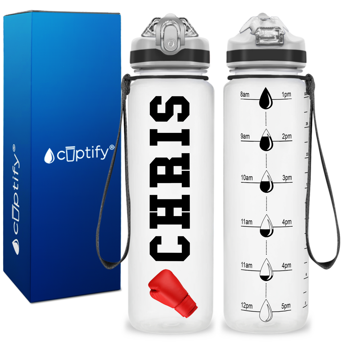 Personalized Boxing on 32 oz Motivational Tracking Water Bottle