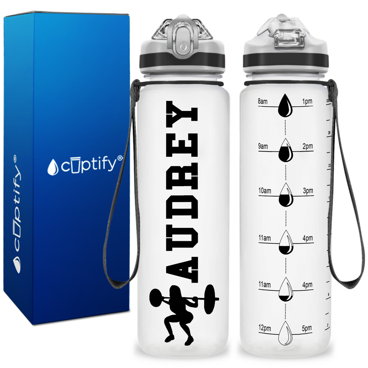 Personalized Female Weightlifting on 32 oz Motivational Tracking Water Bottle