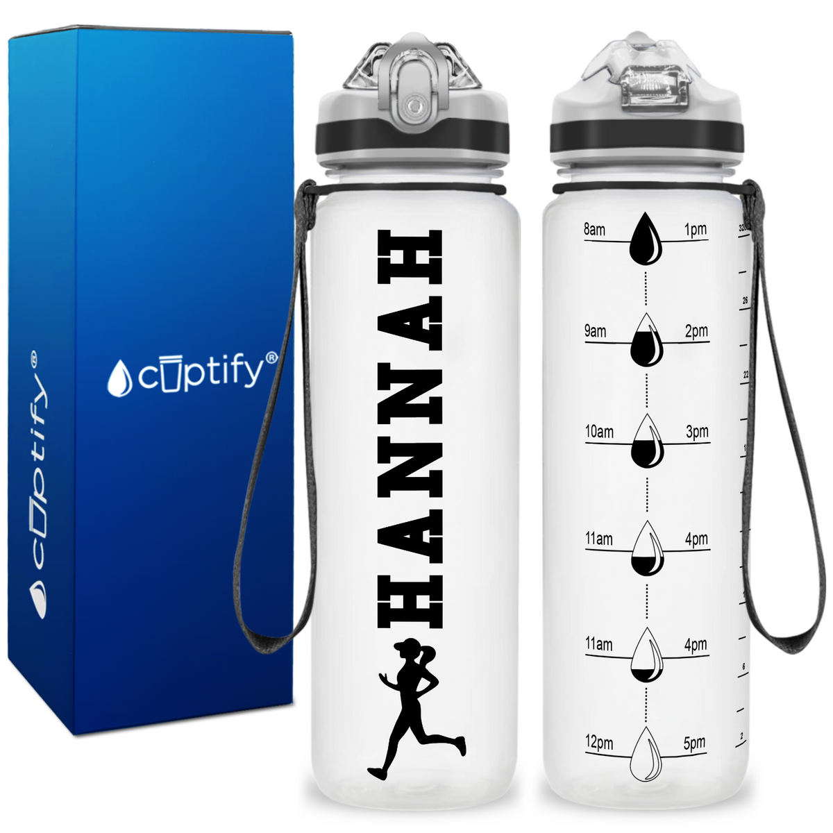 Personalized Female Running on 32 oz Motivational Tracking Water Bottle