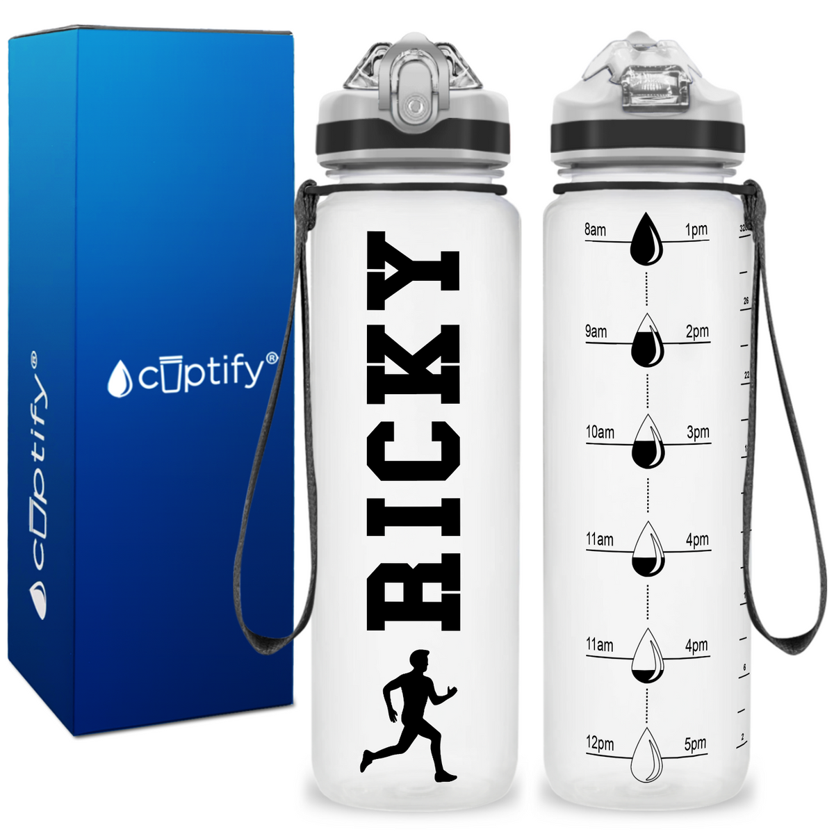 Personalized Male Running on 32 oz Motivational Tracking Water Bottle
