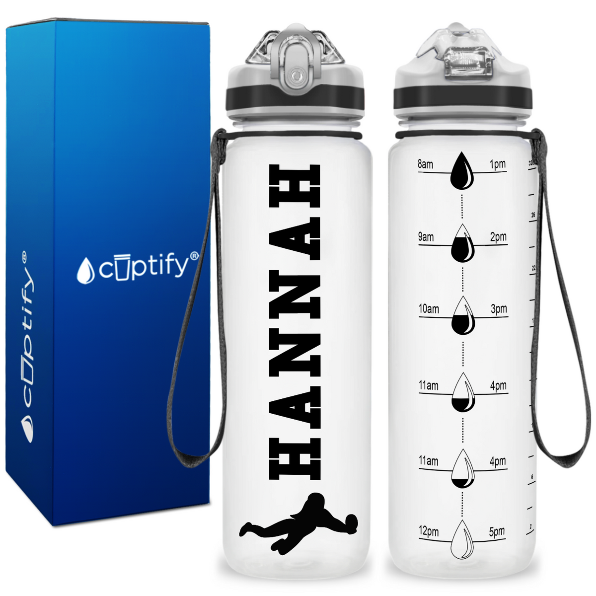 Personalized Female Volleyball Player on 32 oz Motivational Tracking Water Bottle