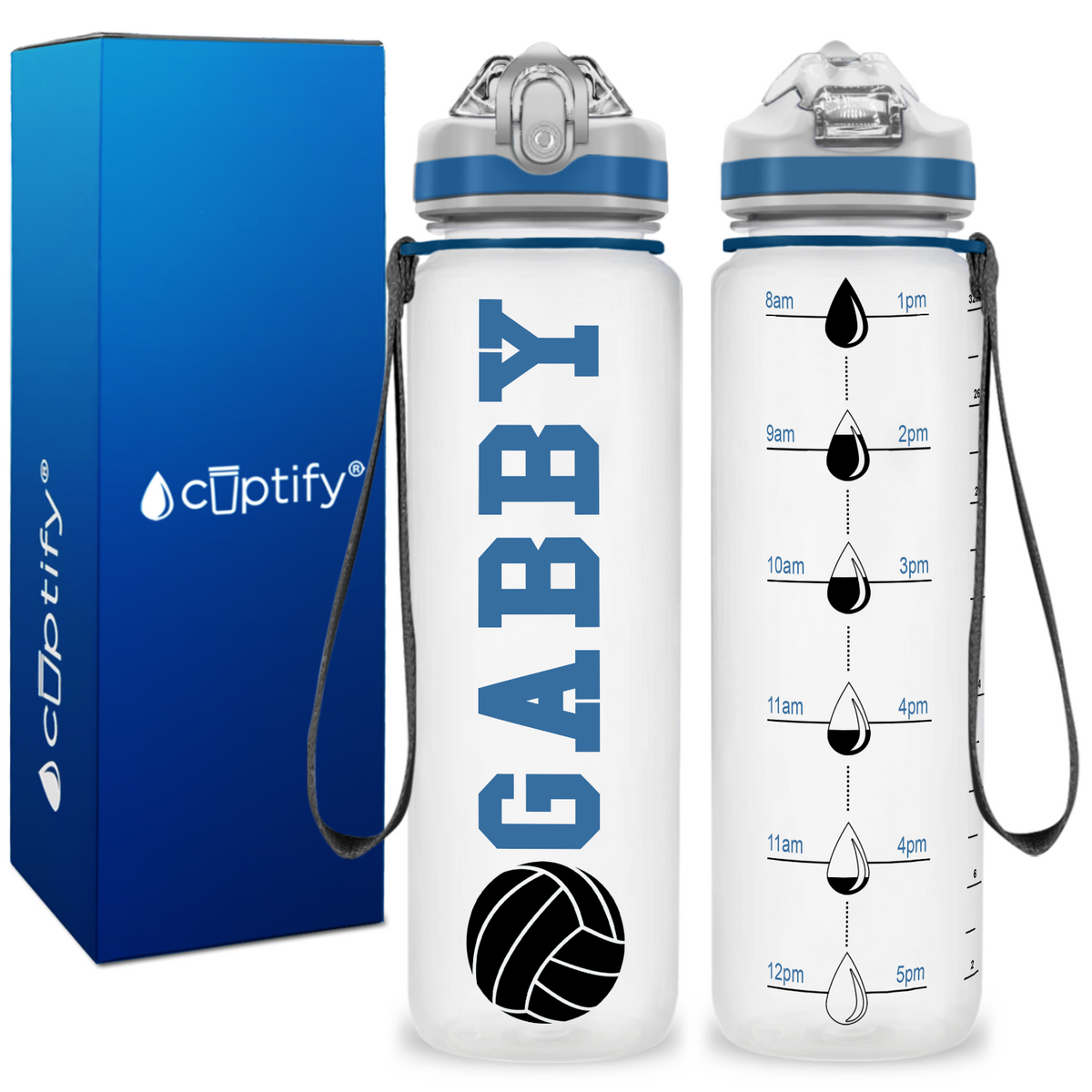 Personalized Volleyball Silhouette on 32 oz Motivational Tracking Water Bottle