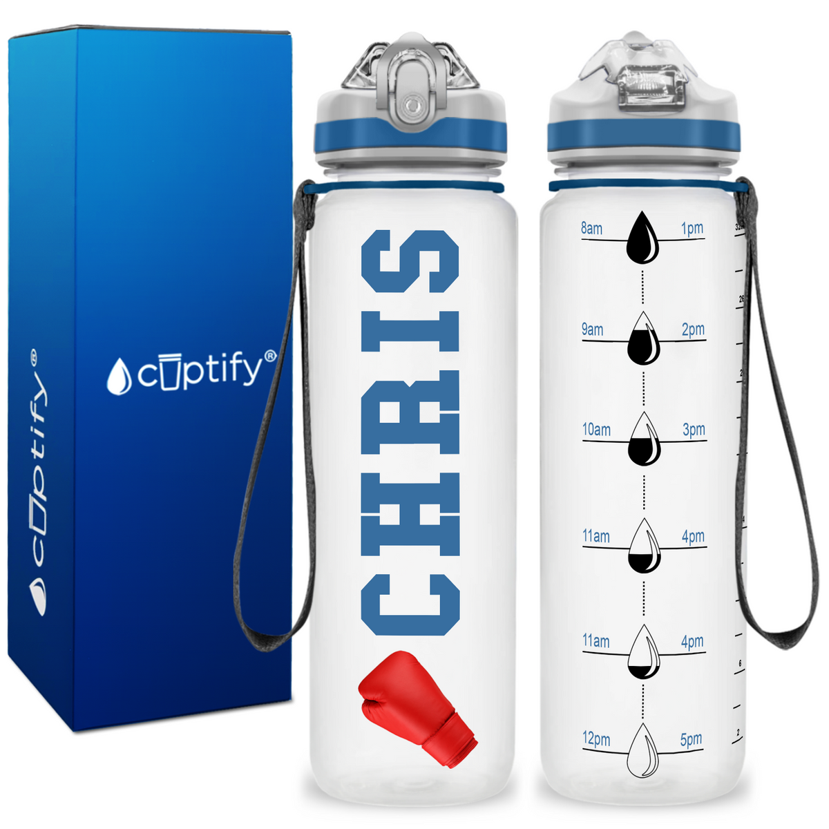 Personalized Boxing on 32 oz Motivational Tracking Water Bottle