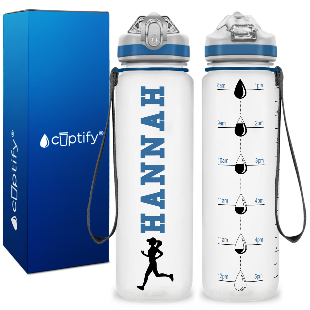 Personalized Female Running on 32 oz Motivational Tracking Water Bottle