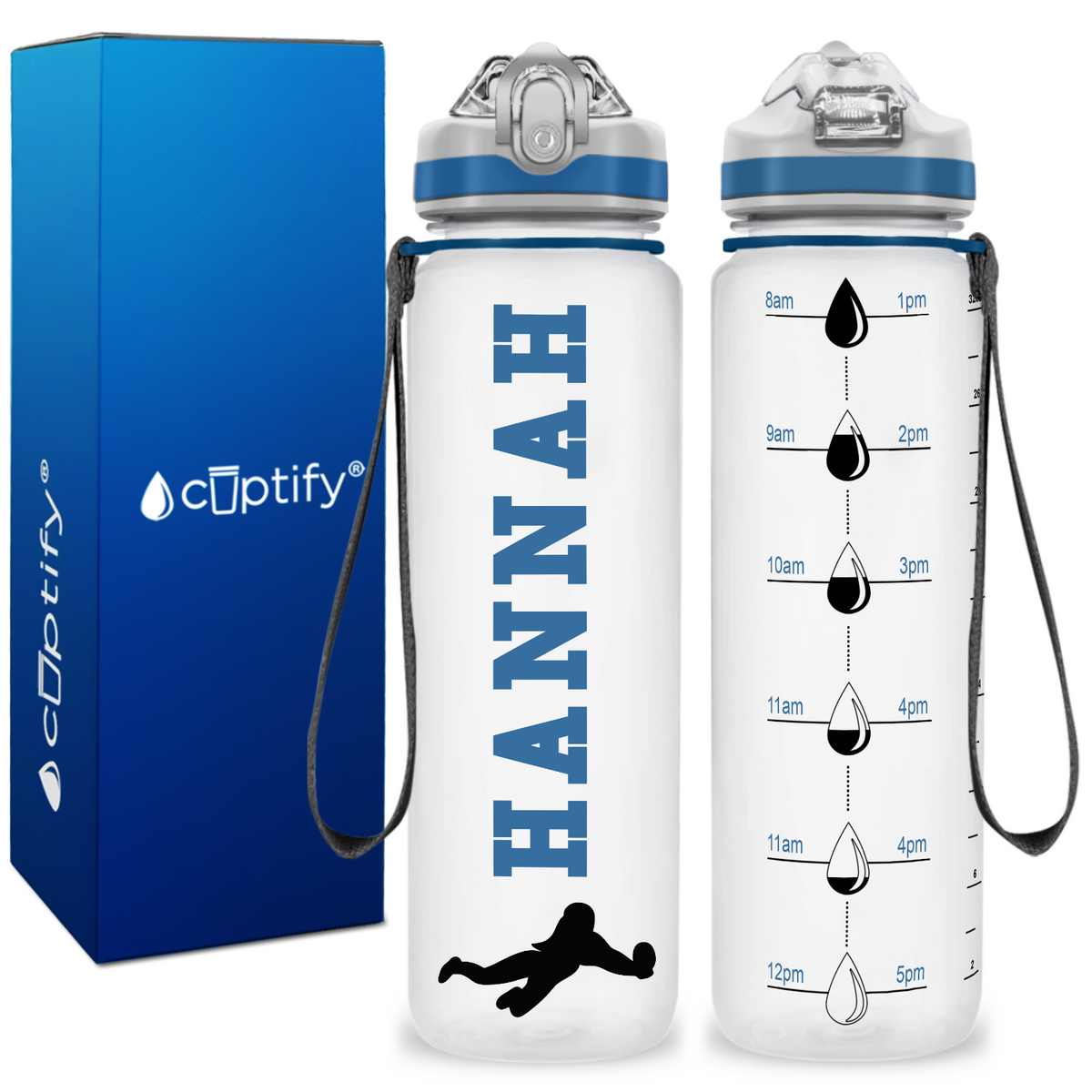 Personalized Female Volleyball Player on 32 oz Motivational Tracking Water Bottle