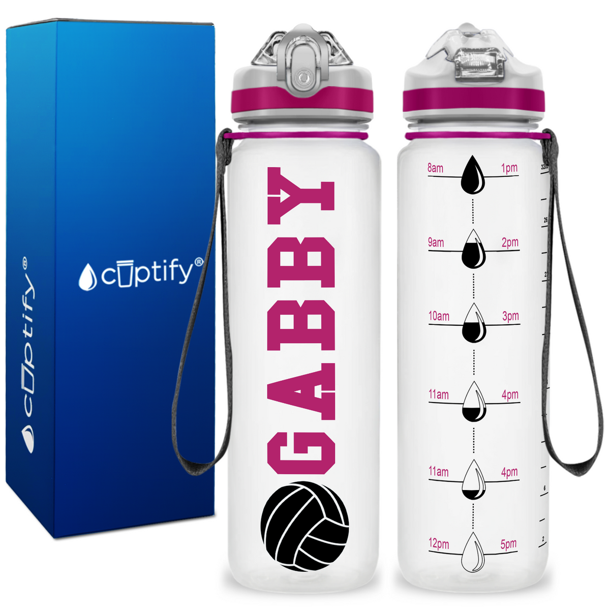 Personalized Volleyball Silhouette on 32 oz Motivational Tracking Water Bottle