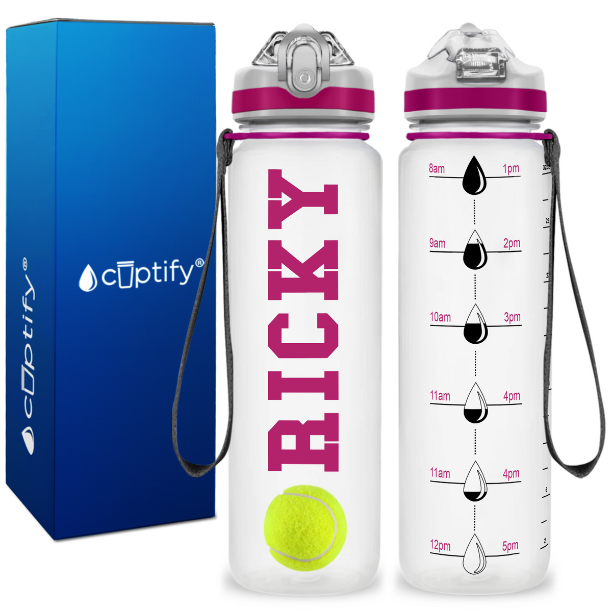 Personalized Tennis Ball on 32 oz Motivational Tracking Water Bottle