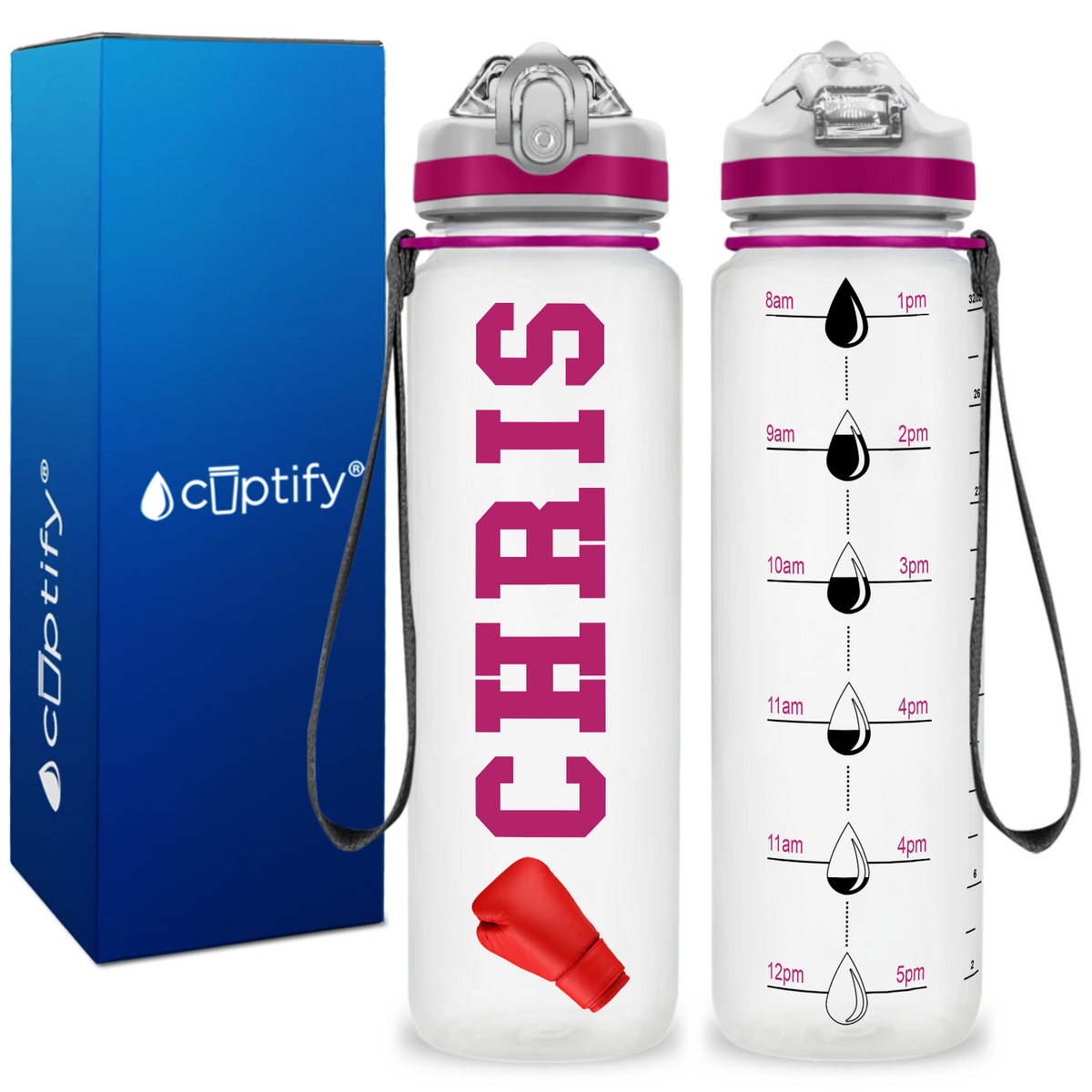 Personalized Boxing on 32 oz Motivational Tracking Water Bottle