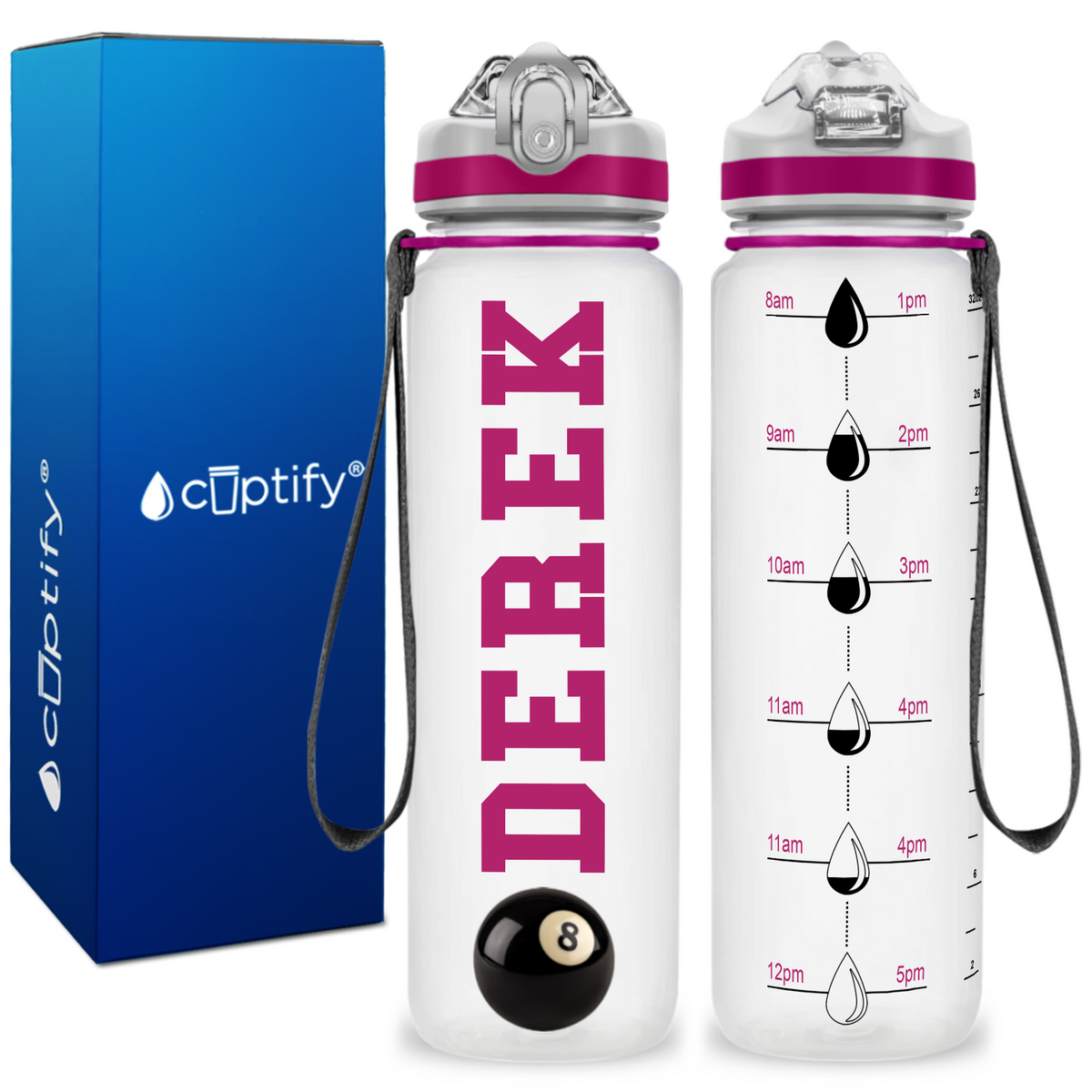 Personalized Billiards on 32 oz Motivational Tracking Water Bottle