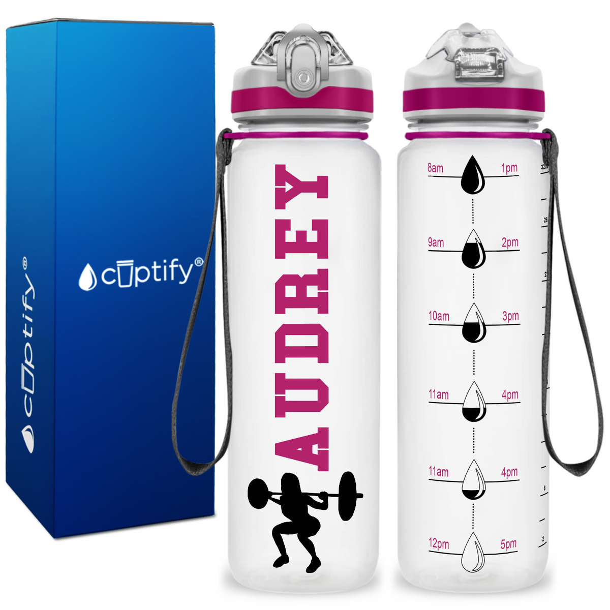 Personalized Female Weightlifting on 32 oz Motivational Tracking Water Bottle