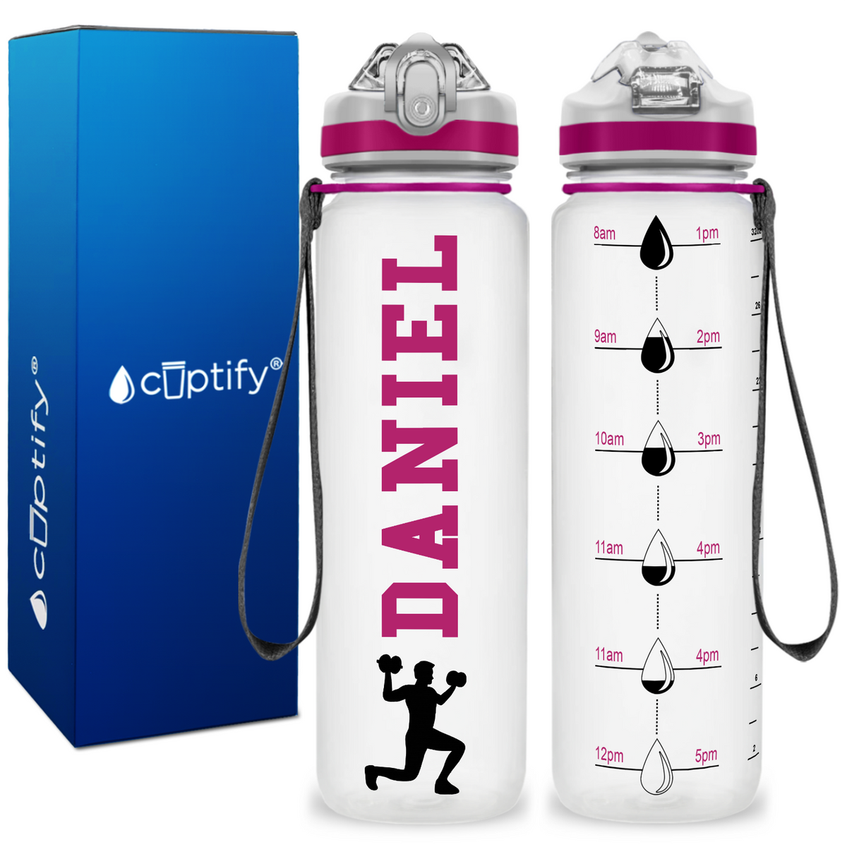 Personalized Male Lifting Weights on 32 oz Motivational Tracking Water Bottle