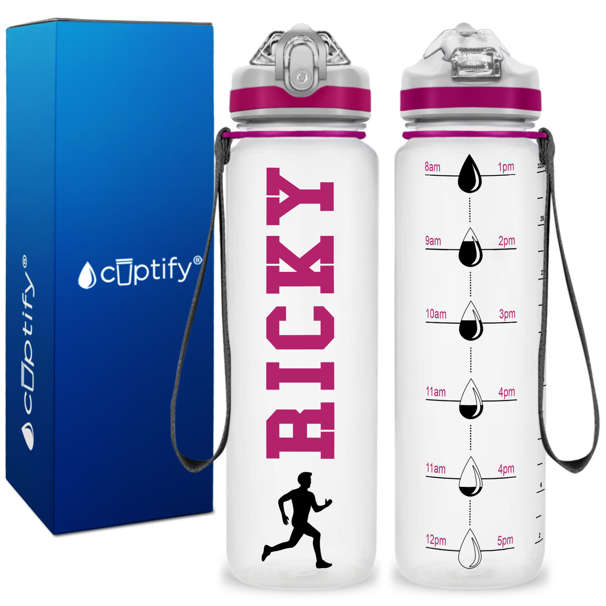 Personalized Male Running on 32 oz Motivational Tracking Water Bottle