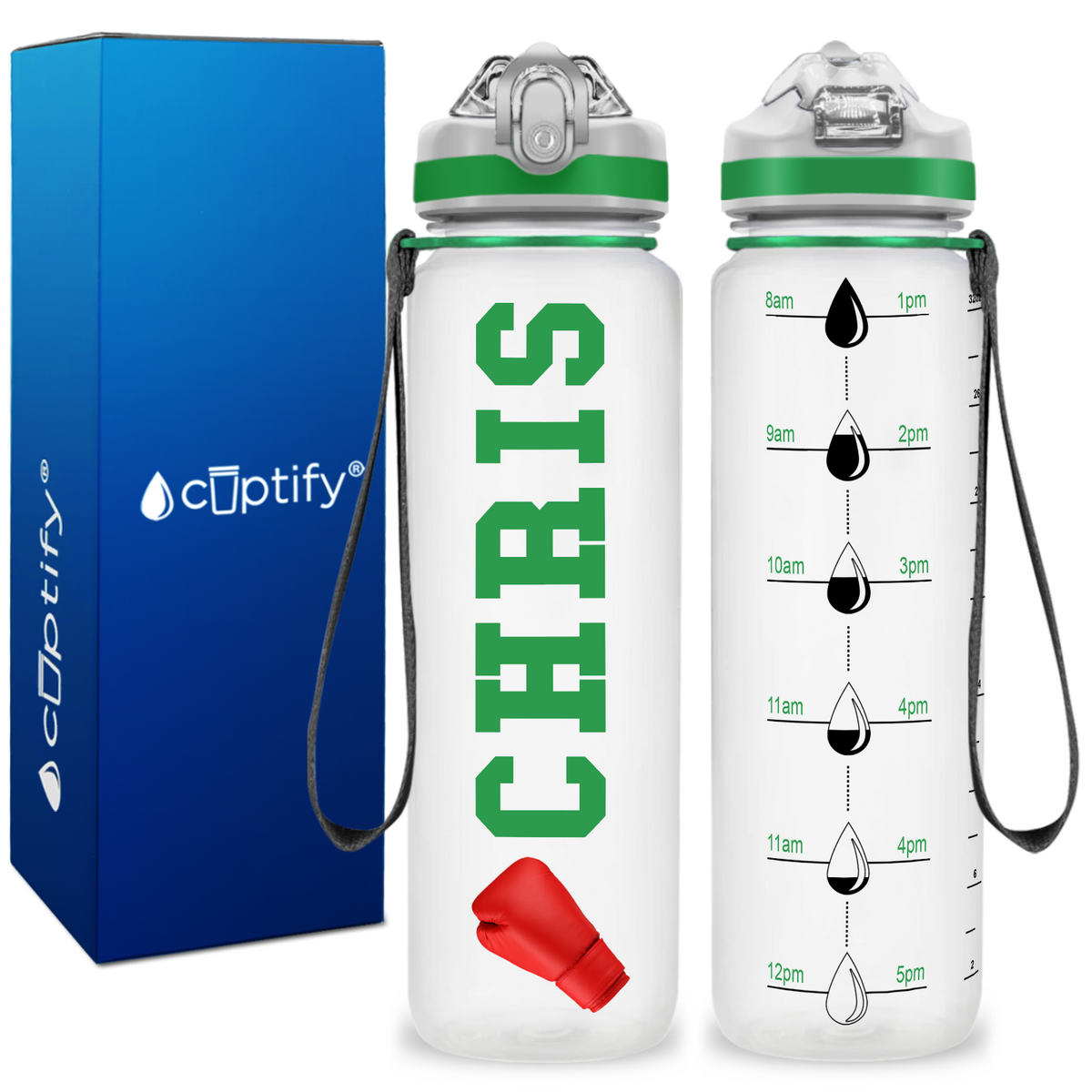 Personalized Boxing on 32 oz Motivational Tracking Water Bottle