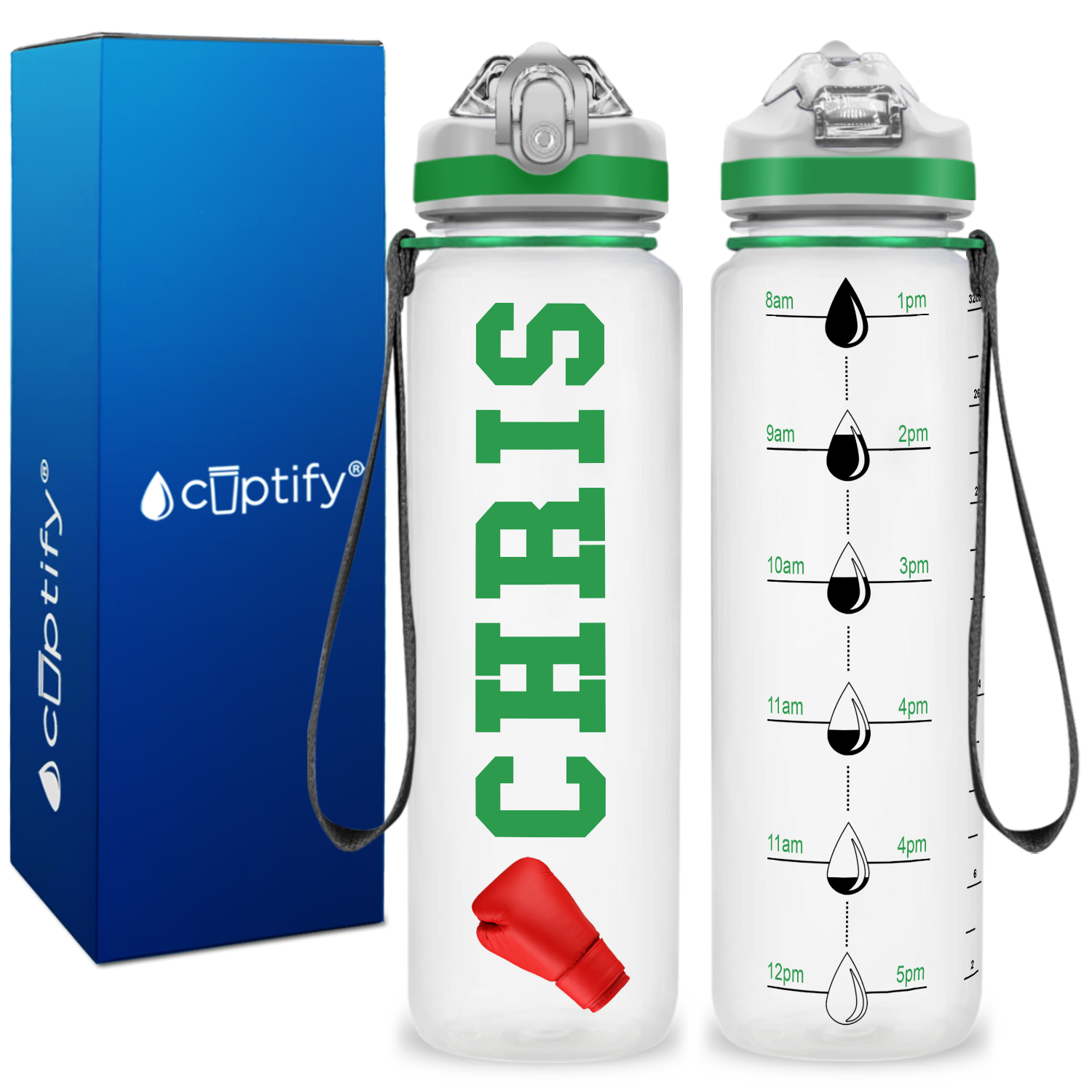 Personalized Boxing on 32 oz Motivational Tracking Water Bottle