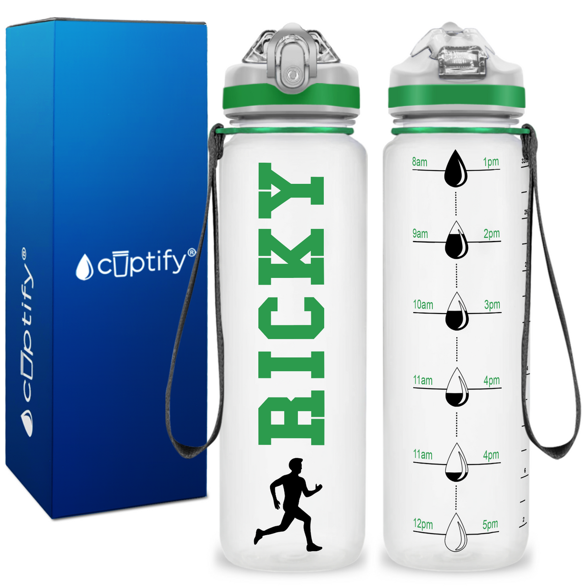 Personalized Male Running on 32 oz Motivational Tracking Water Bottle
