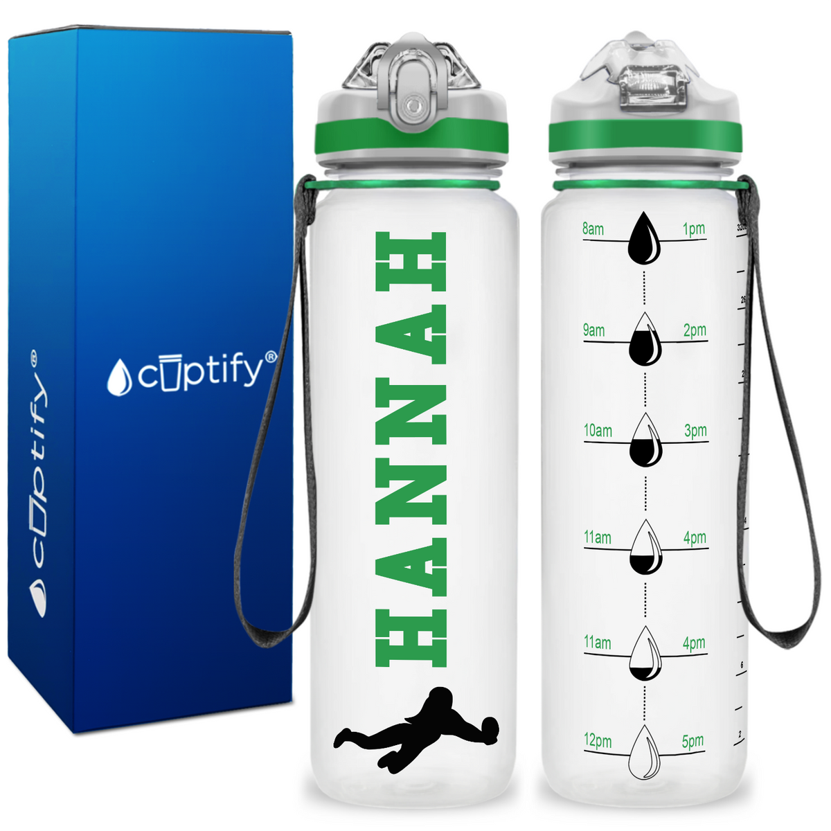 Personalized Female Volleyball Player on 32 oz Motivational Tracking Water Bottle