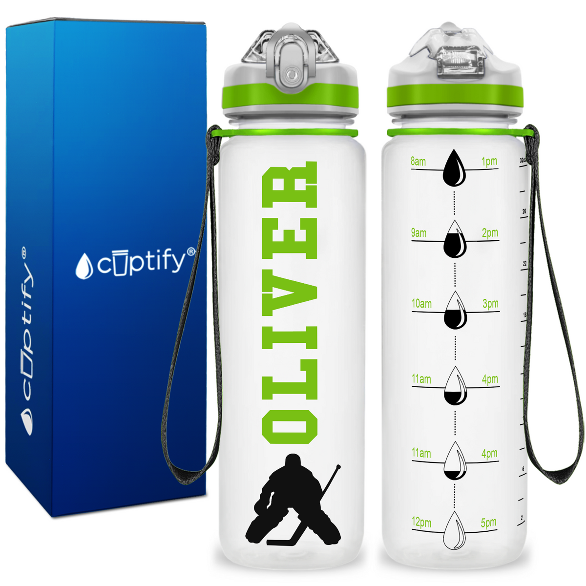 Personalized Ice Hockey Goalie on 32 oz Motivational Tracking Water Bottle