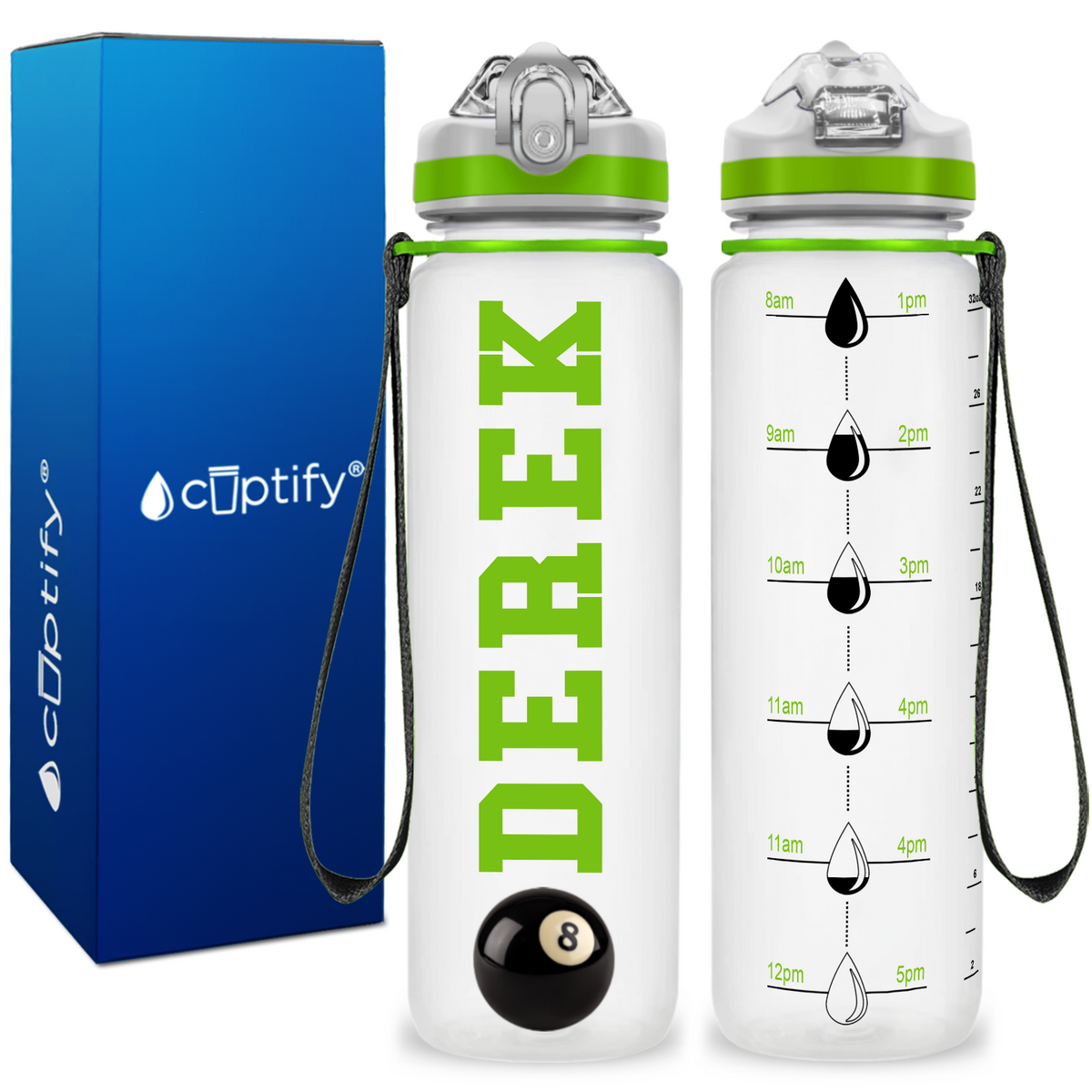 Personalized Billiards on 32 oz Motivational Tracking Water Bottle