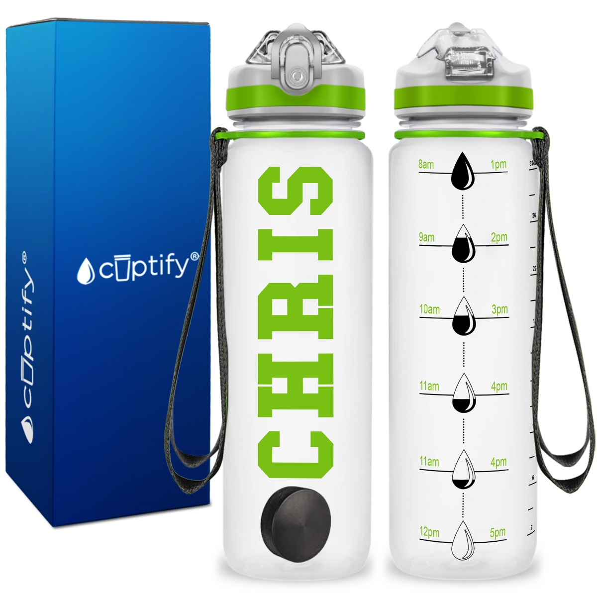 Personalized Ice Hockey on 32 oz Motivational Tracking Water Bottle