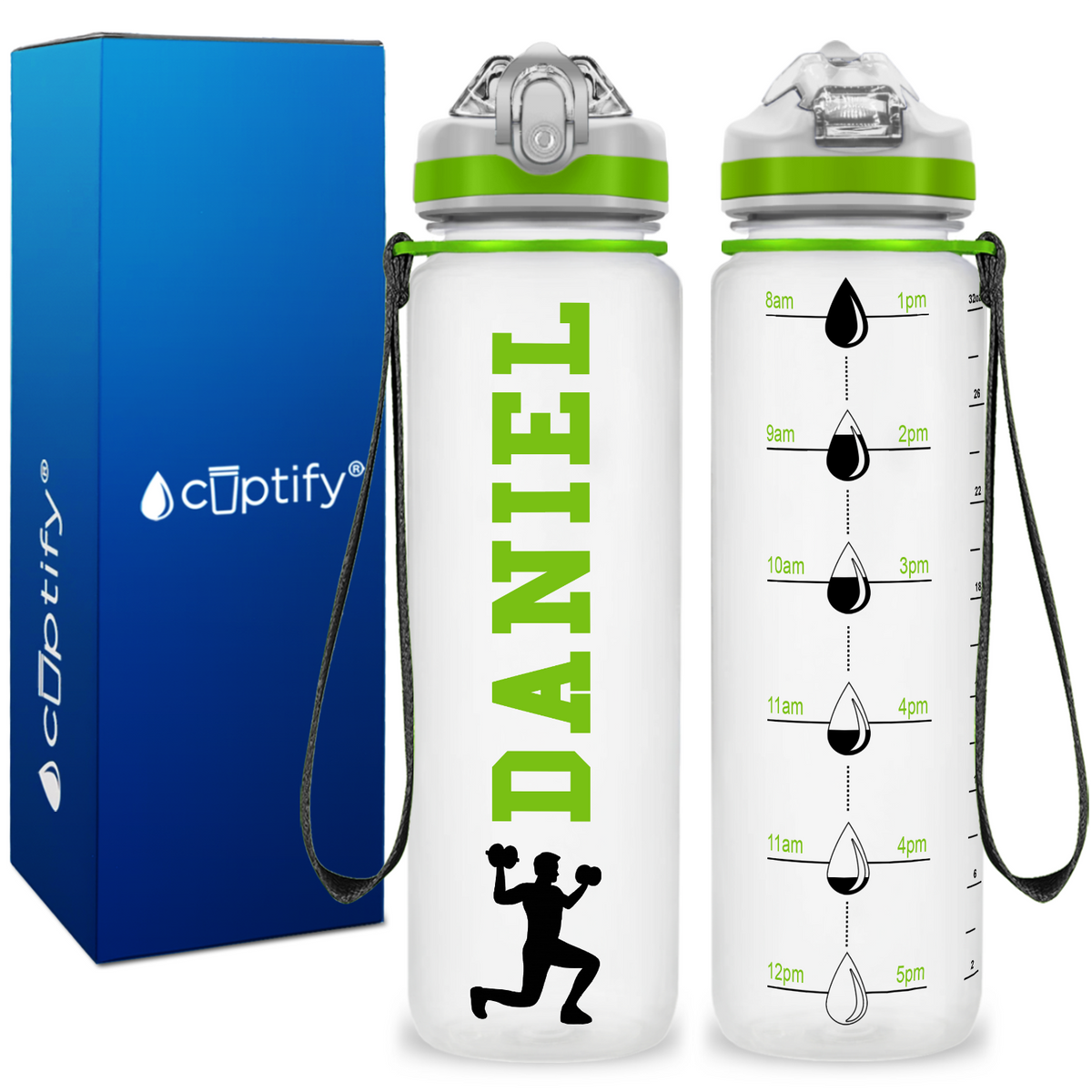 Personalized Male Lifting Weights on 32 oz Motivational Tracking Water Bottle