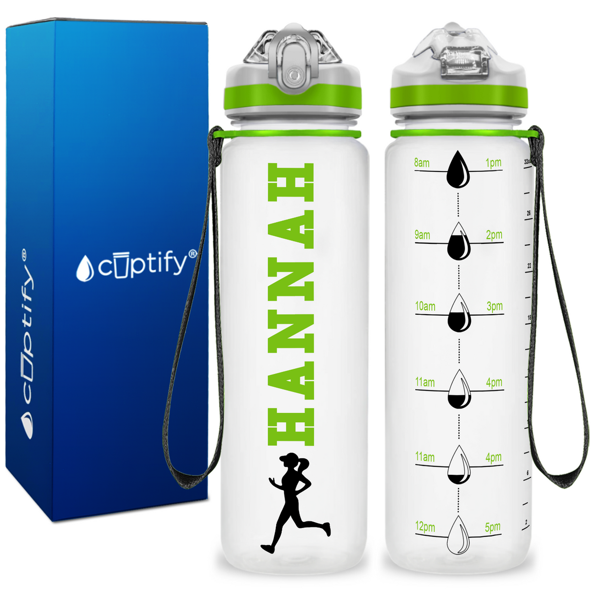 Personalized Female Running on 32 oz Motivational Tracking Water Bottle