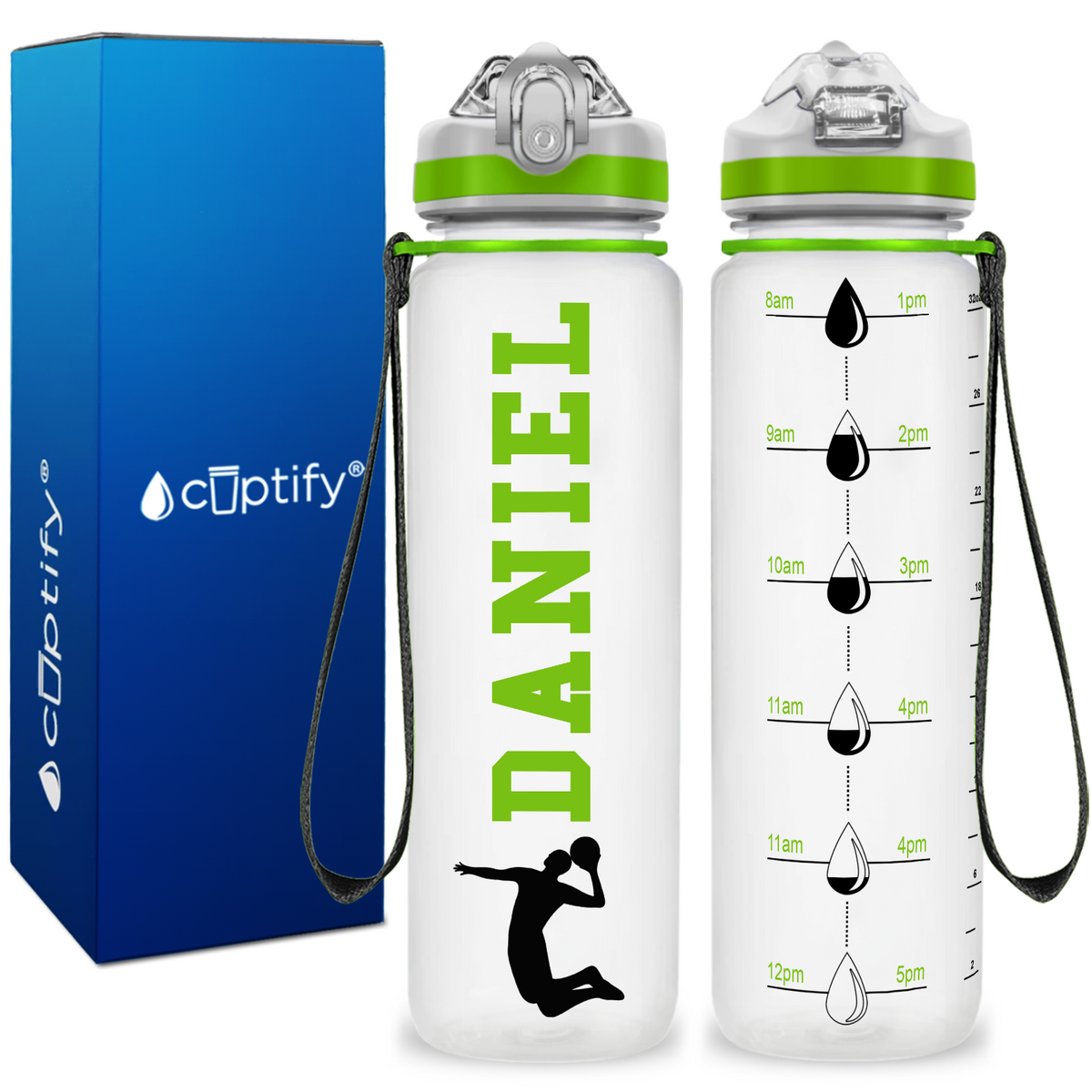 Personalized Male Volleyball Player on 32 oz Motivational Tracking Water Bottle
