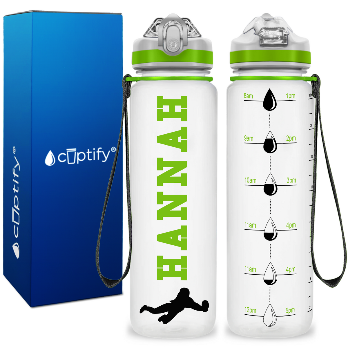 Personalized Female Volleyball Player on 32 oz Motivational Tracking Water Bottle