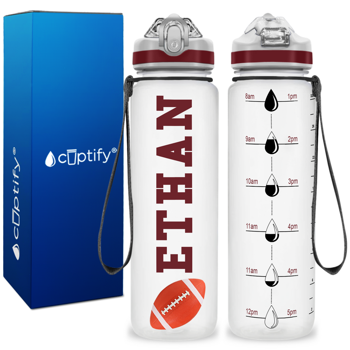 Personalized Football on 32 oz Motivational Tracking Water Bottle