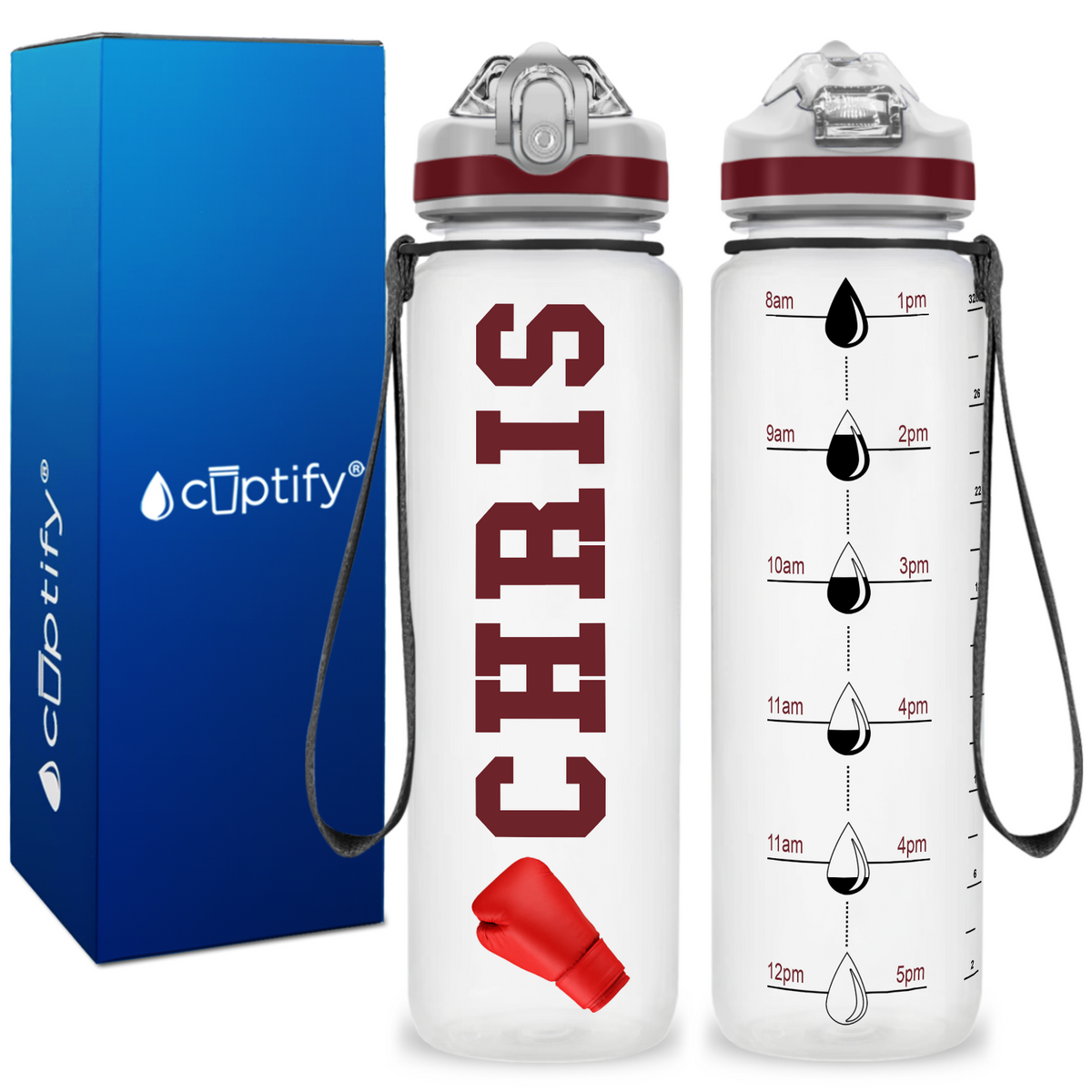 Personalized Boxing on 32 oz Motivational Tracking Water Bottle