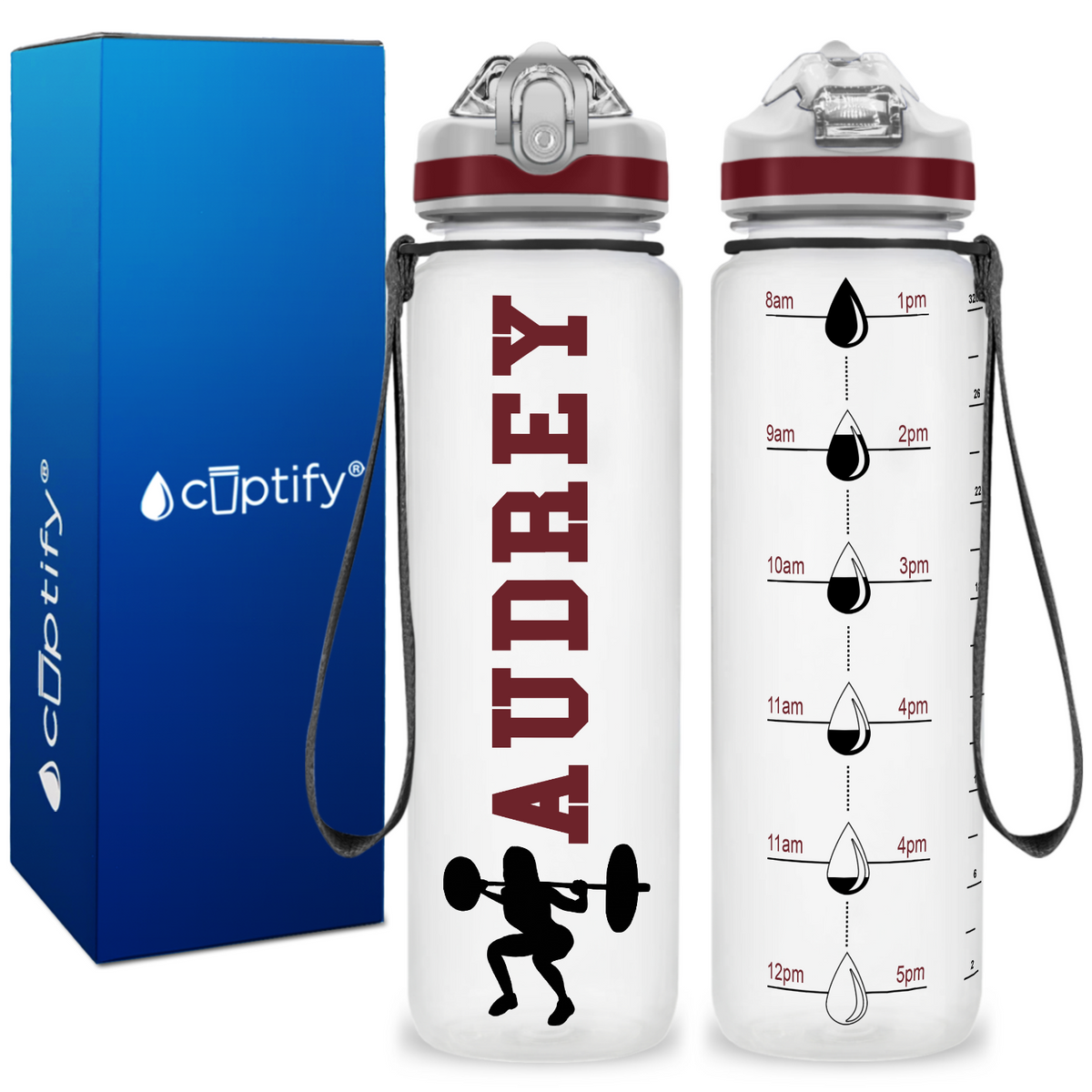 Personalized Female Weightlifting on 32 oz Motivational Tracking Water Bottle