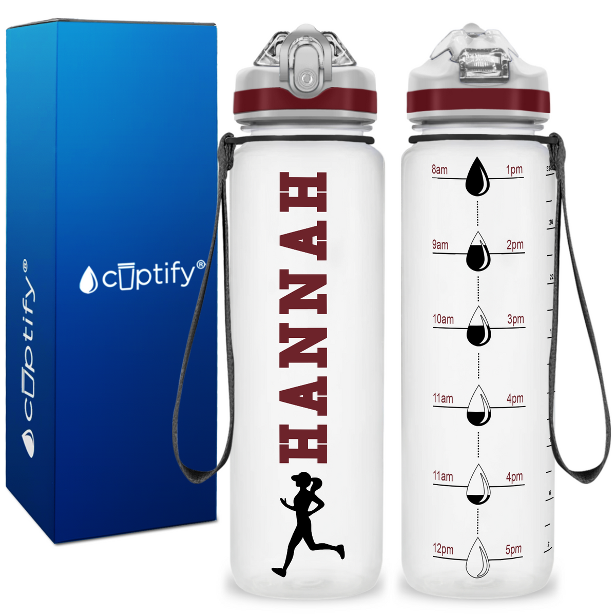 Personalized Female Running on 32 oz Motivational Tracking Water Bottle