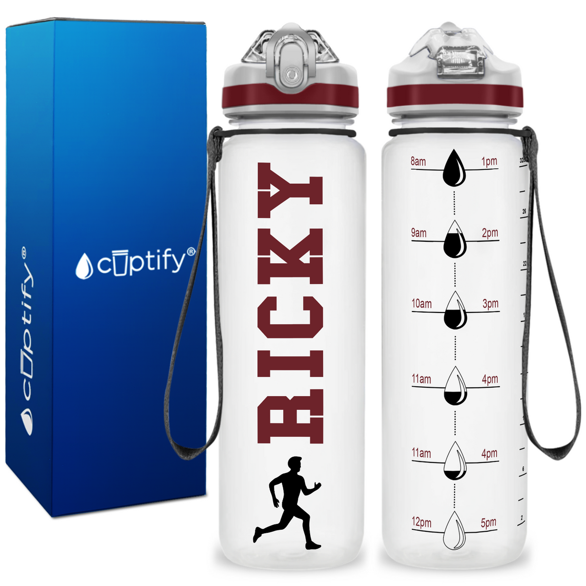 Personalized Male Running on 32 oz Motivational Tracking Water Bottle