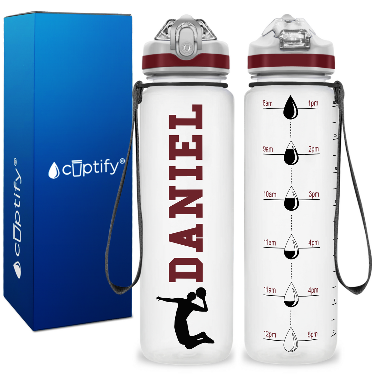 Personalized Male Volleyball Player on 32 oz Motivational Tracking Water Bottle