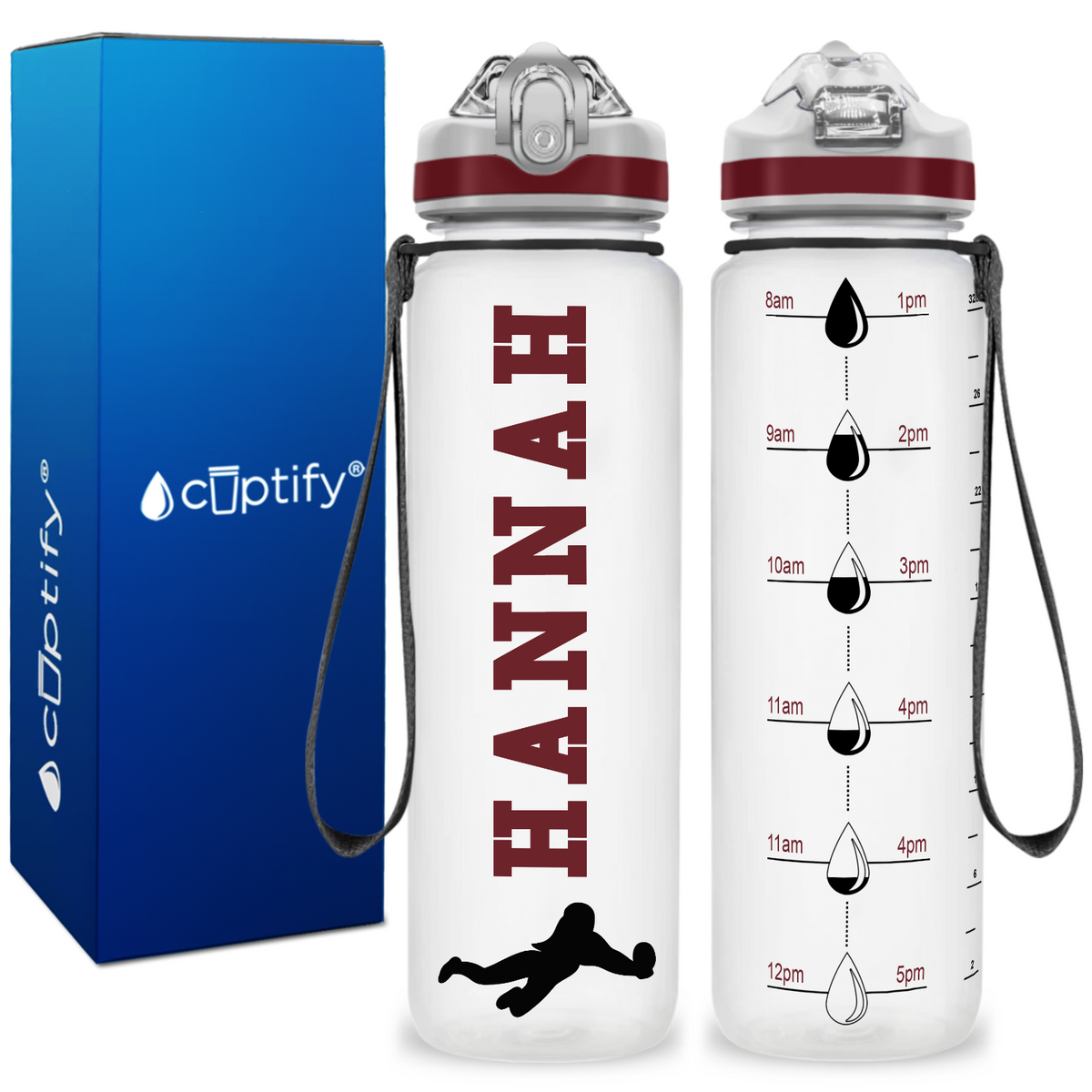 Personalized Female Volleyball Player on 32 oz Motivational Tracking Water Bottle