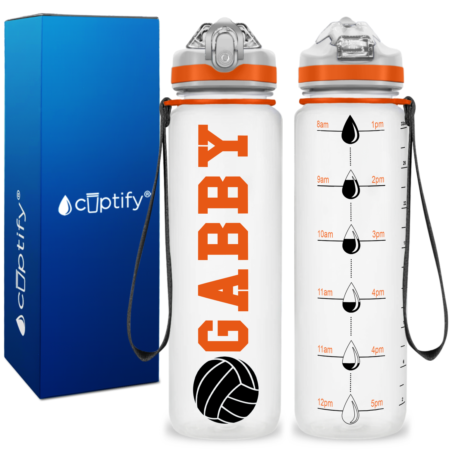 Personalized Volleyball Silhouette on 32 oz Motivational Tracking Water Bottle