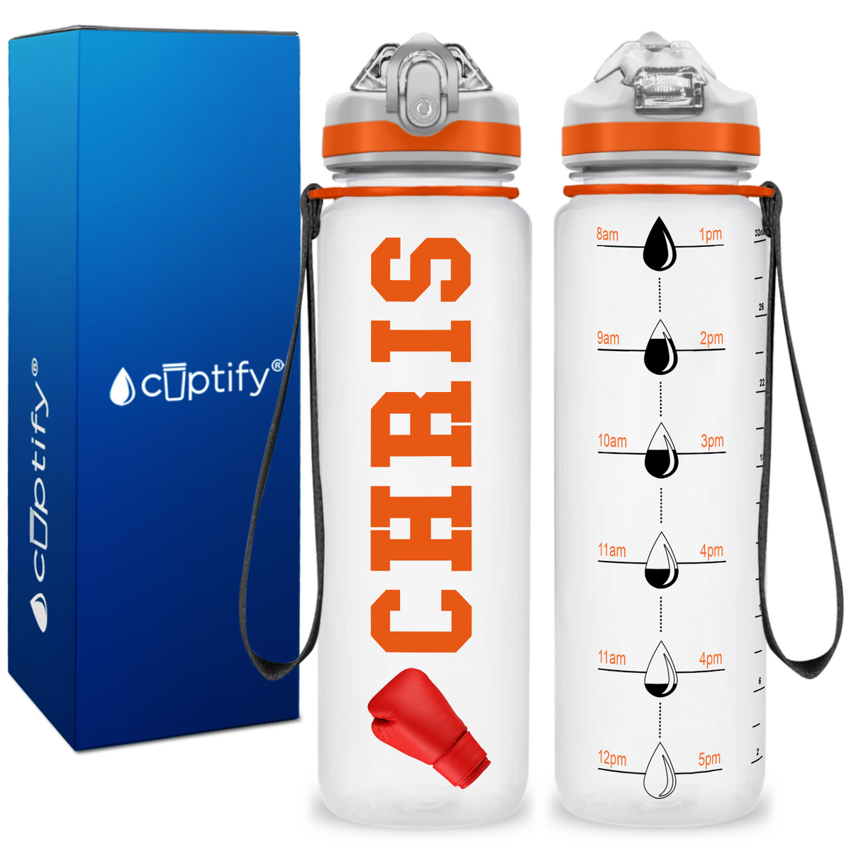 Personalized Boxing on 32 oz Motivational Tracking Water Bottle