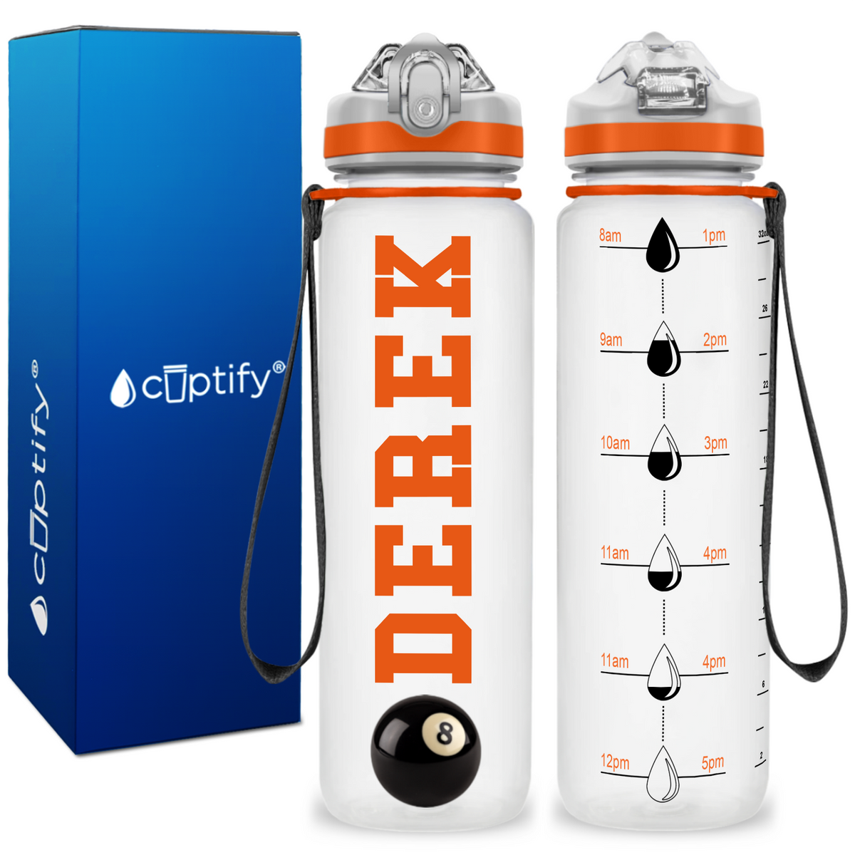 Personalized Billiards on 32 oz Motivational Tracking Water Bottle