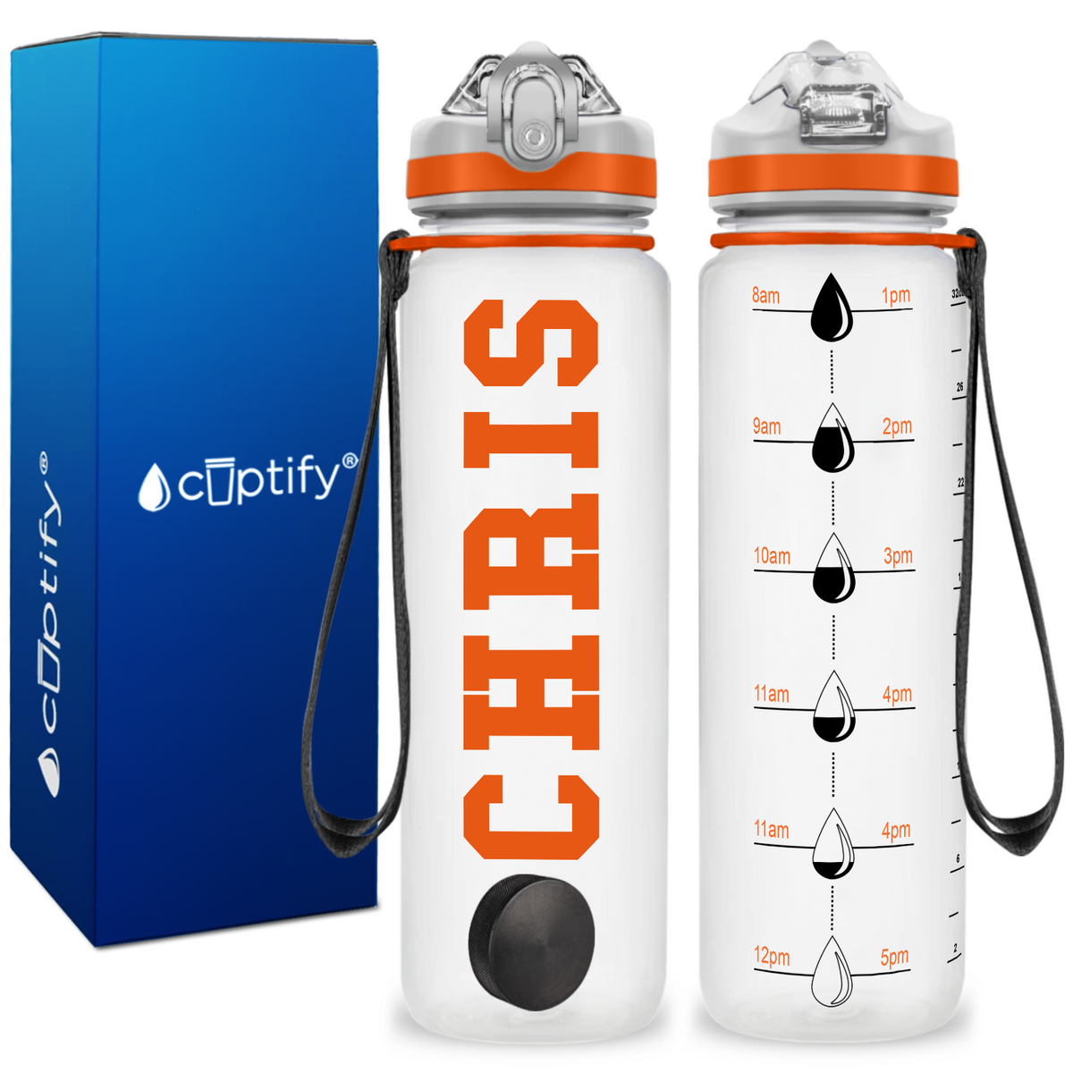 Personalized Ice Hockey on 32 oz Motivational Tracking Water Bottle