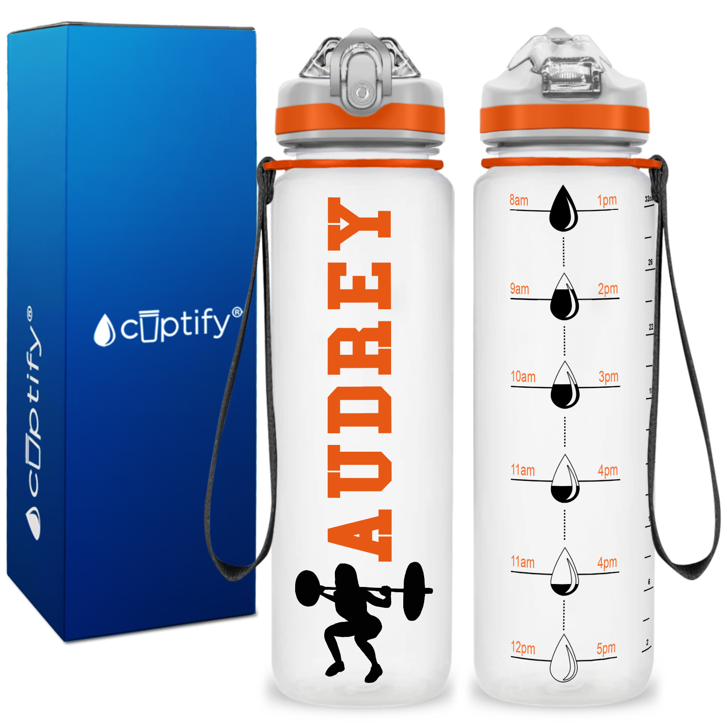Personalized Female Weightlifting on 32 oz Motivational Tracking Water Bottle